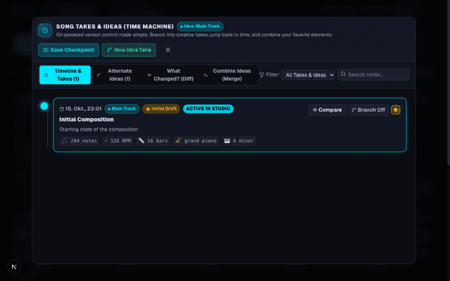 Takes and Version Control Modal