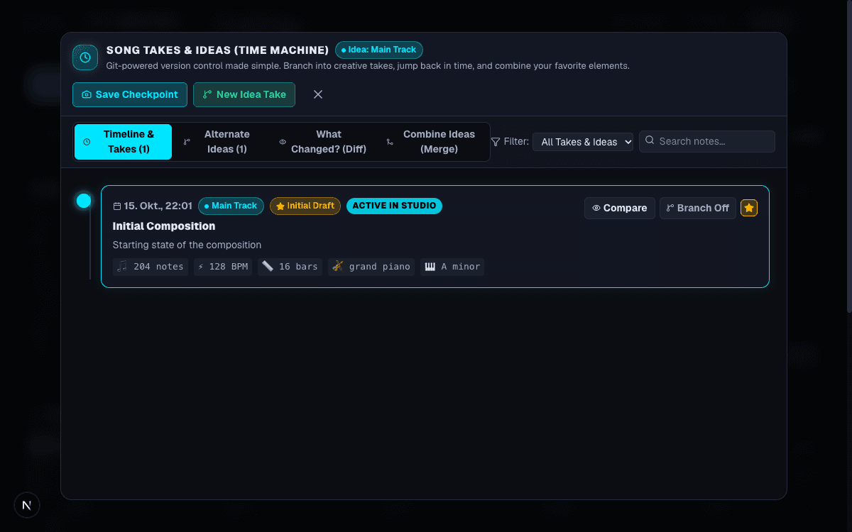 Takes and Version Control Modal